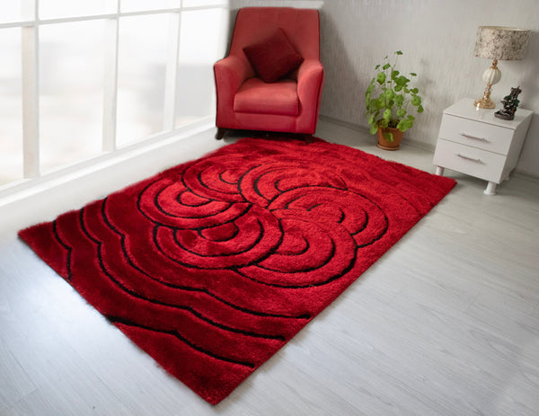 3D Shaggy Red 5X7 Area Rug