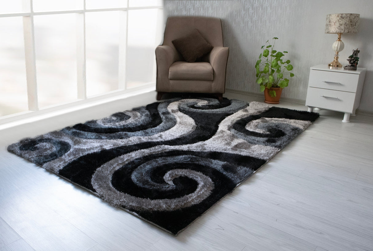 3D Shaggy Gray 5X7 Area Rug – Luna Furniture