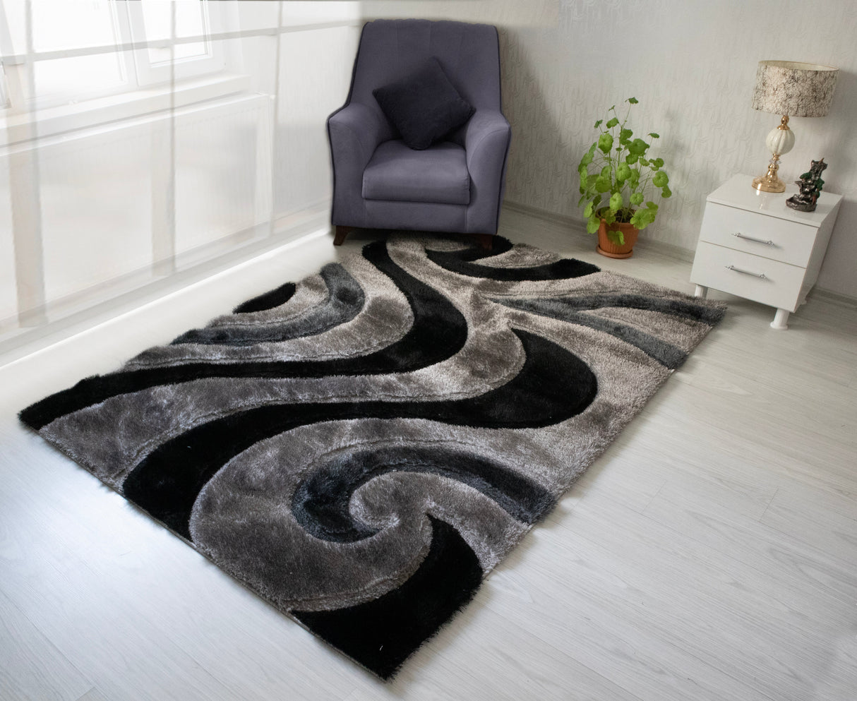 3D Shaggy Gray/Black 5X7 Area Rug – Luna Furniture