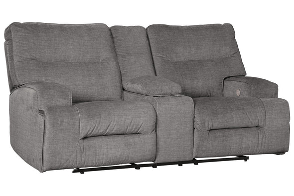 Coombs Charcoal Power Reclining Loveseat with Console