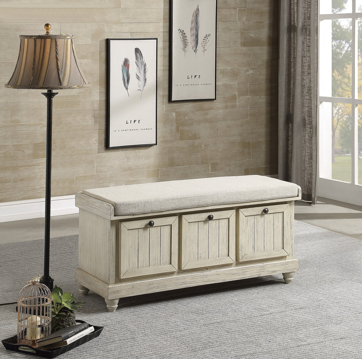 Woodwell Antique White Lift Top Storage Bench from Homelegance - Luna Furniture