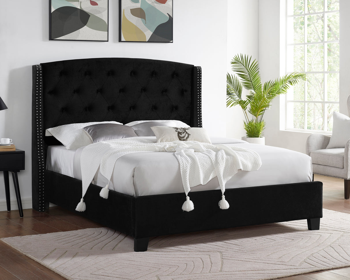 Eva Black Velvet King Upholstered Bed from Crown Mark - Luna Furniture