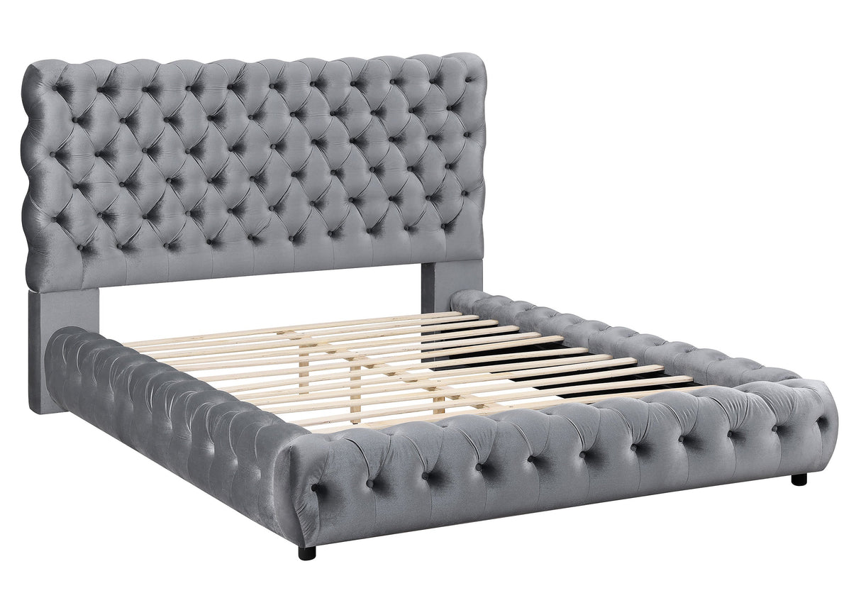 Flory Gray King Upholstered Platform Bed from Crown Mark - Luna Furniture