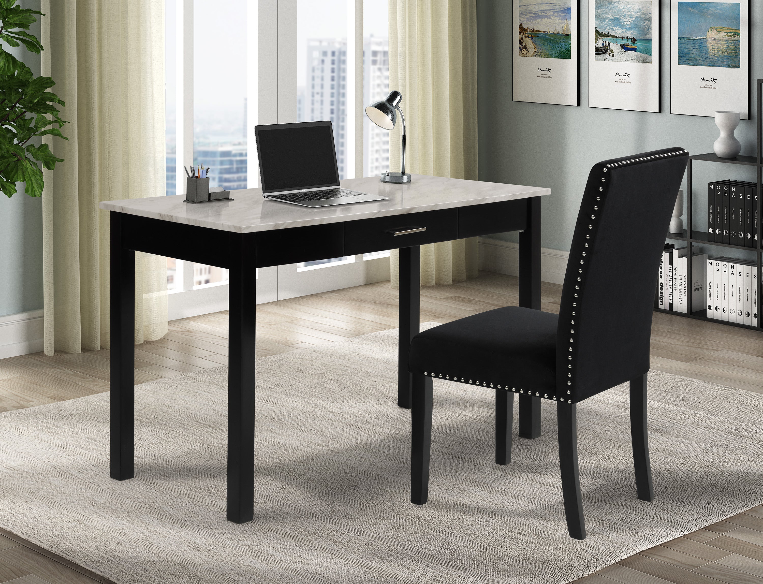 Lenon Black Office Desk and Chair Set