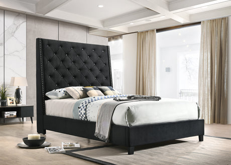 Chantilly Black Velvet King Upholstered Bed from Crown Mark - Luna Furniture