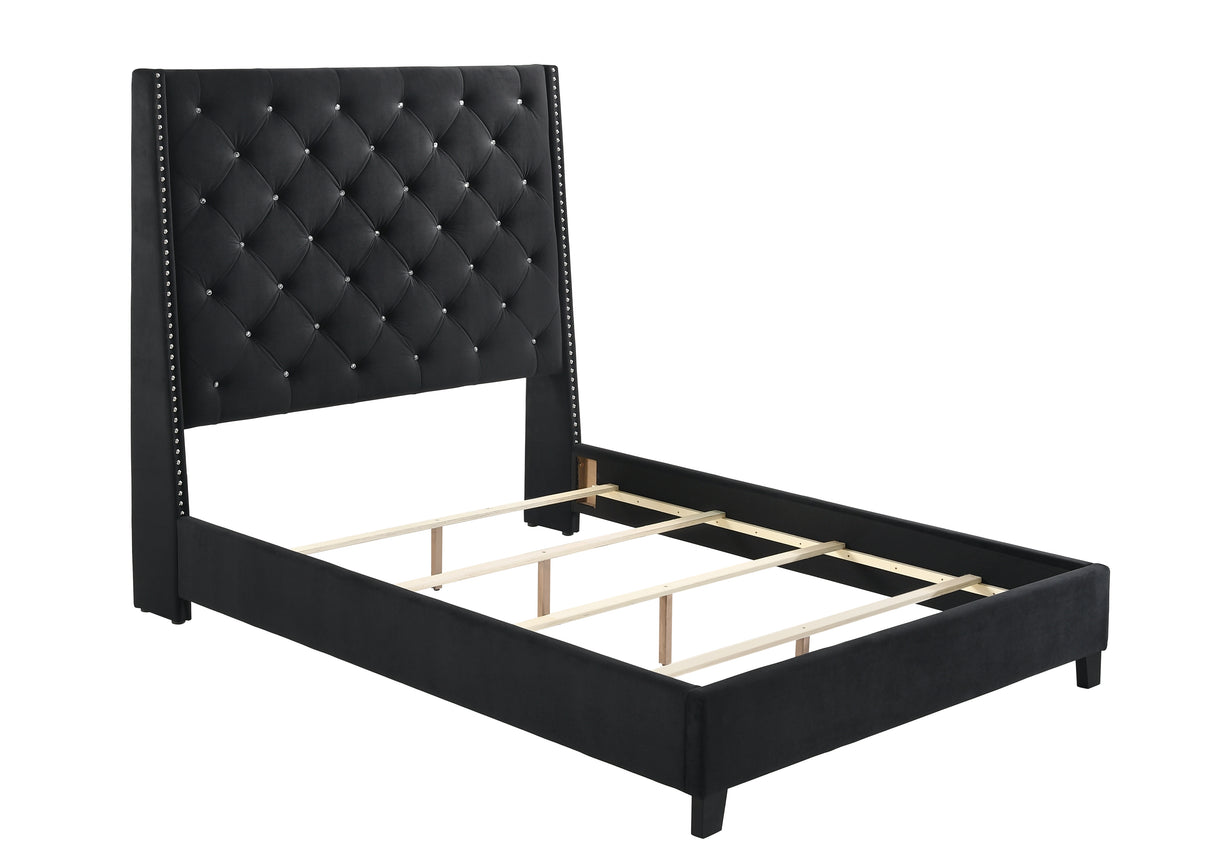 Chantilly Black Velvet Queen Upholstered Bed from Crown Mark - Luna Furniture