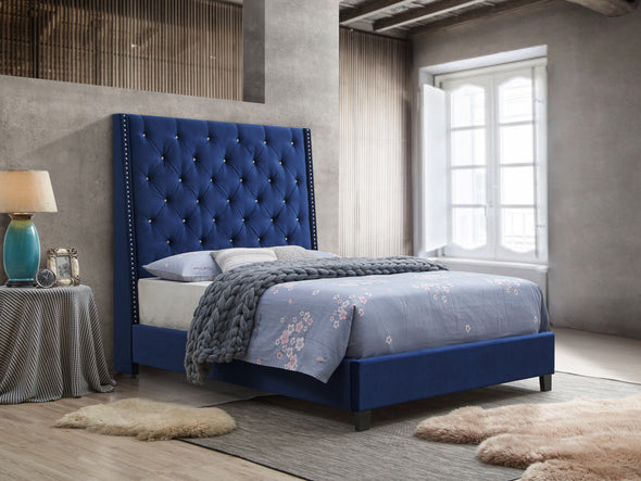 Chantilly Royal Blue Velvet Queen Upholstered Bed