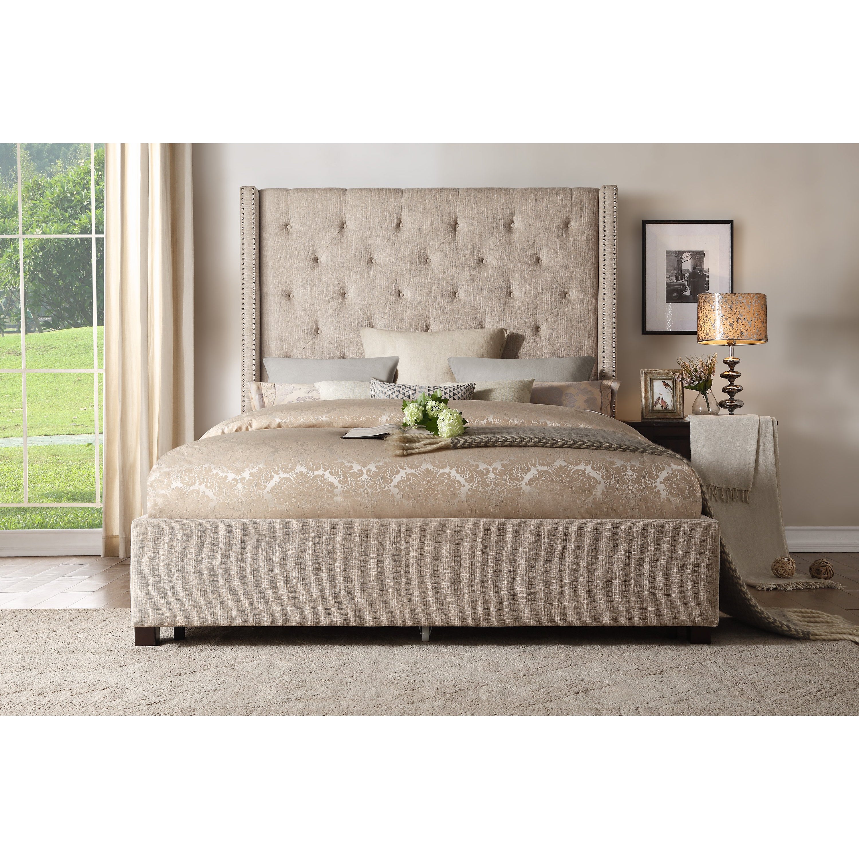 Fairborn Beige Queen Upholstered Storage Platform Bed from Homelegance - Luna Furniture