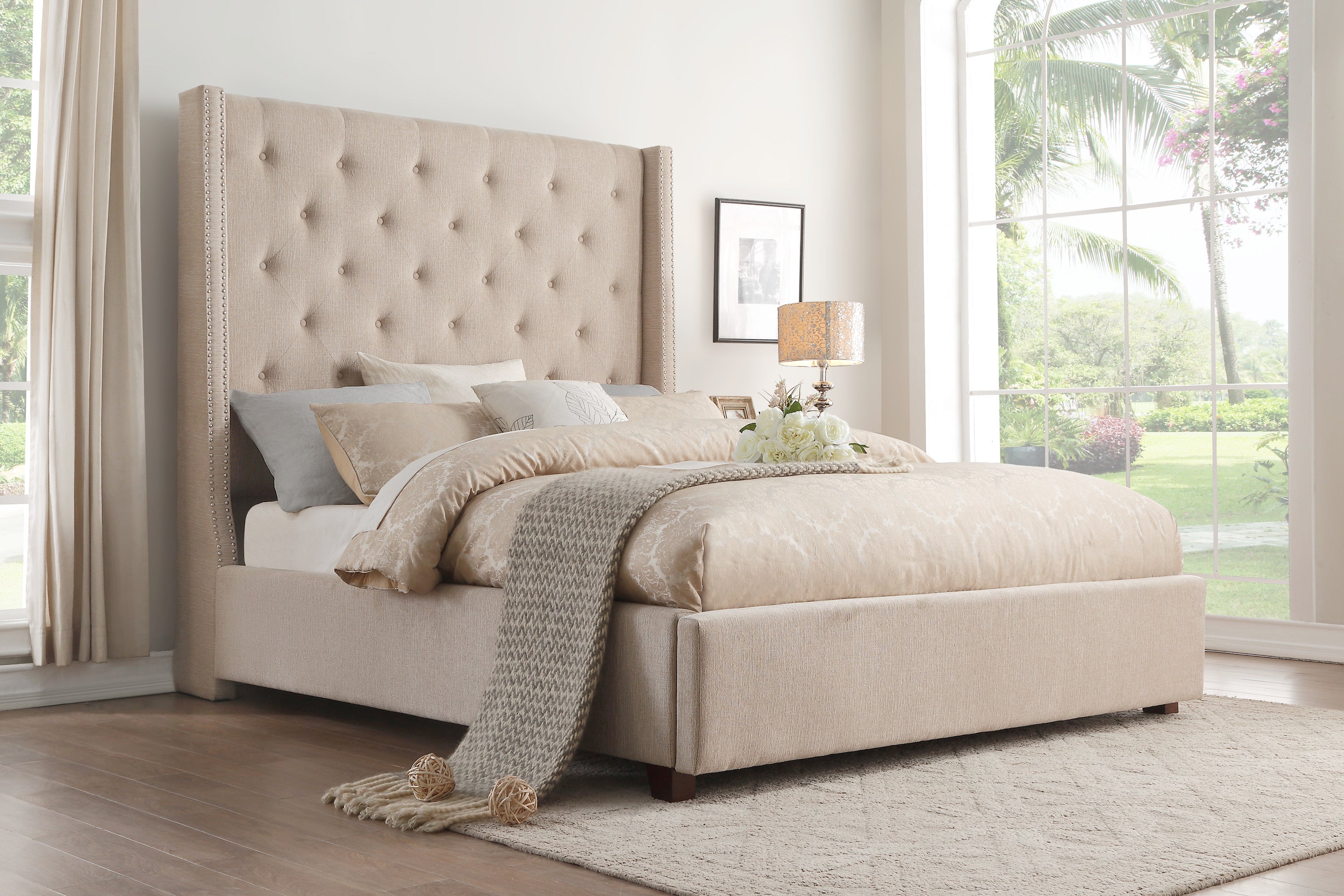 Fairborn Beige Queen Upholstered Platform Bed from Homelegance - Luna Furniture