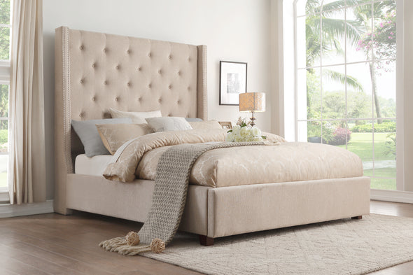 Fairborn Beige Tufted Queen Platform Bed - Luna Furniture