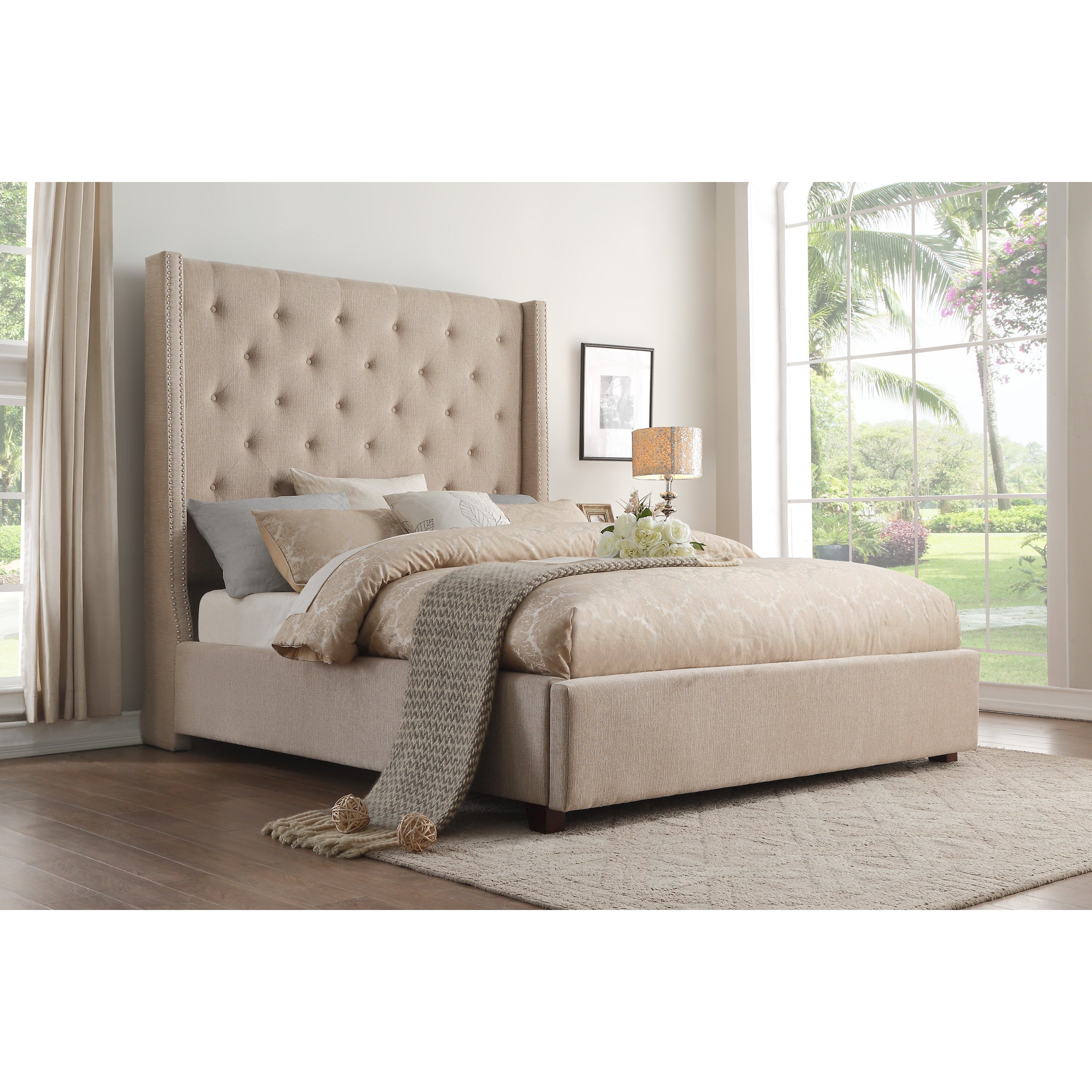 Fairborn Beige Queen Upholstered Storage Platform Bed from Homelegance - Luna Furniture