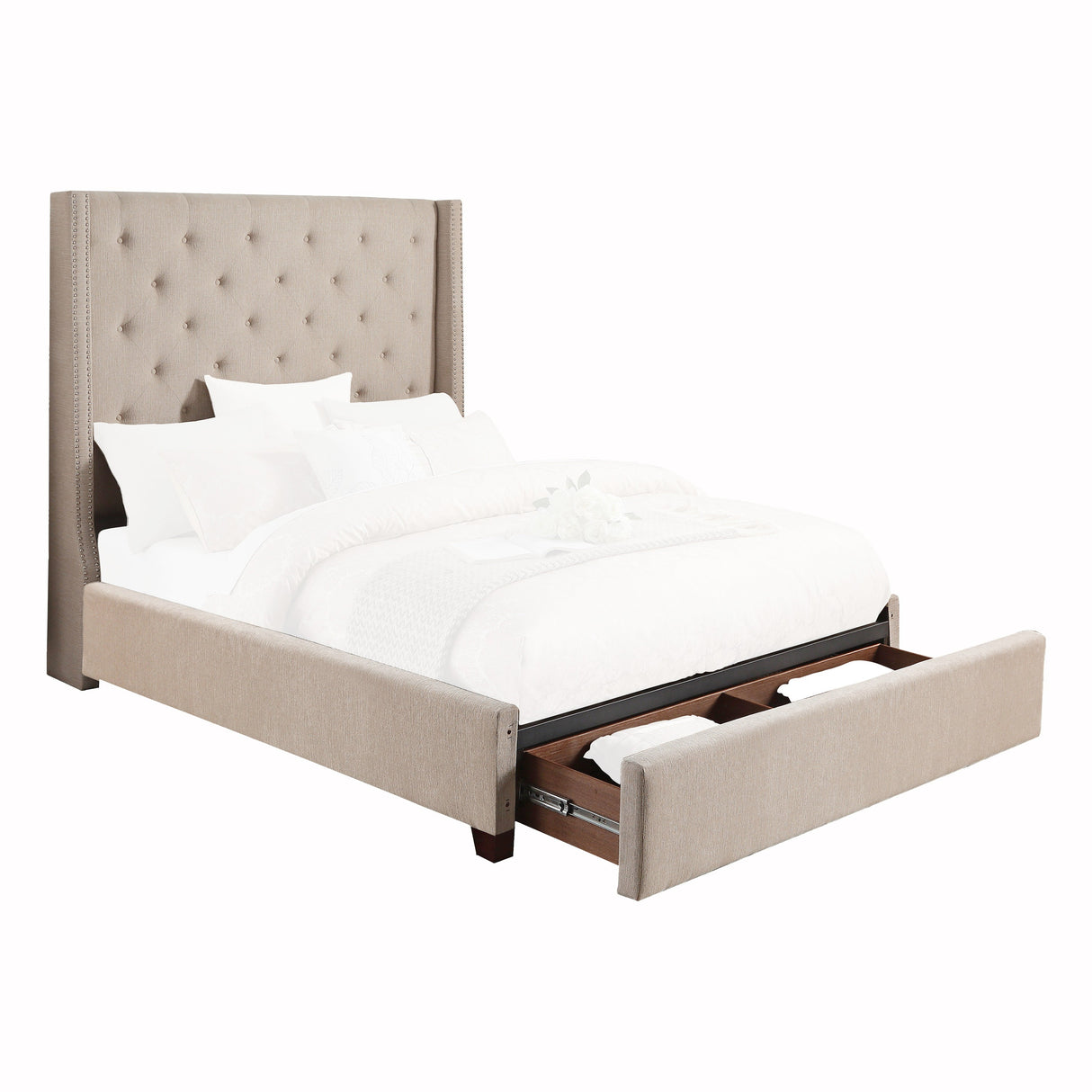 Fairborn Beige Full Bed Platform Bed with Storage Footboard from Homelegance - Luna Furniture