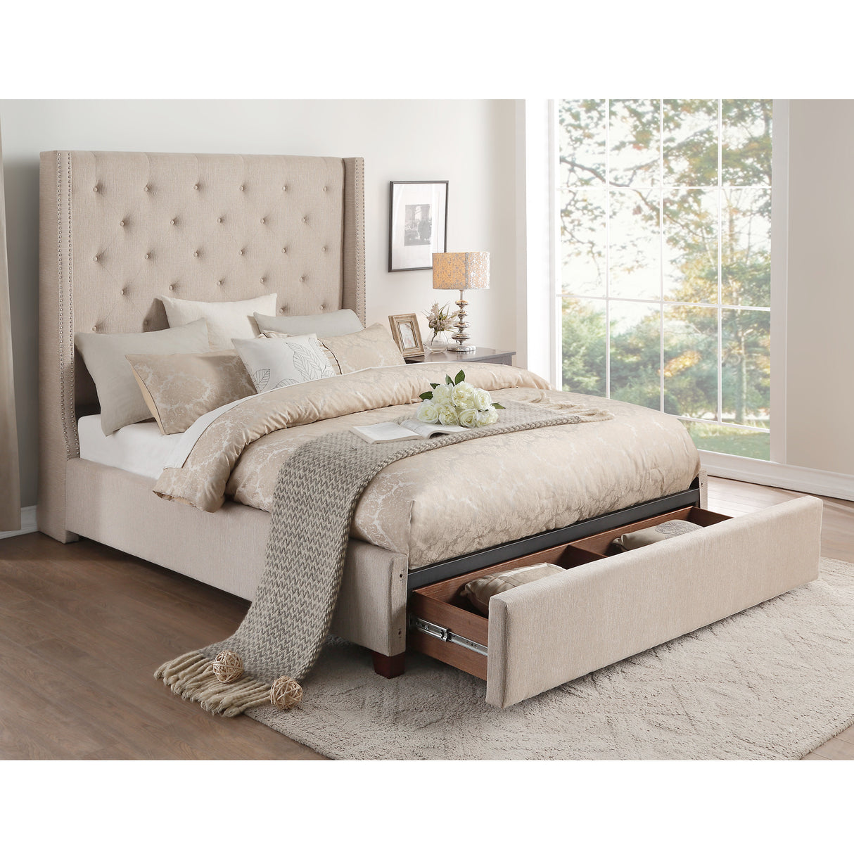 Fairborn Beige Full Bed Platform Bed with Storage Footboard from Homelegance - Luna Furniture