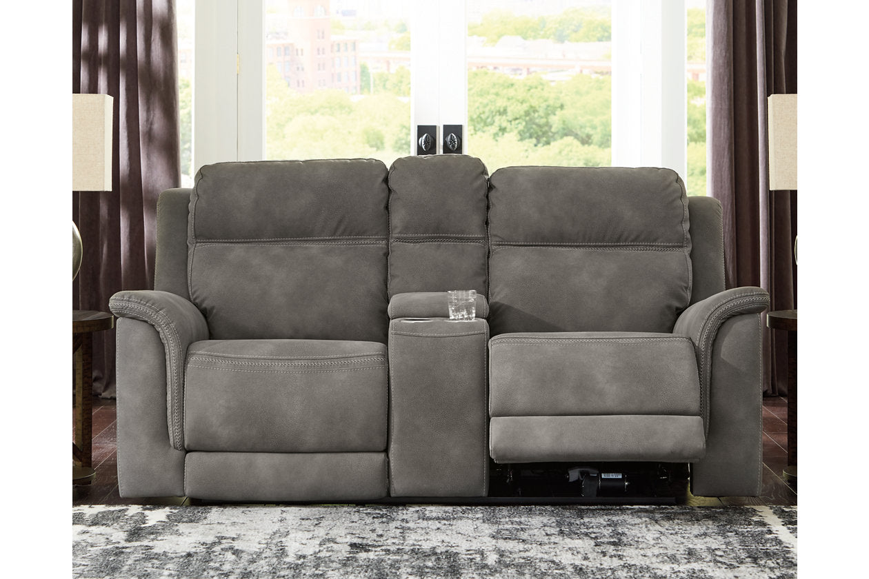 Next-Gen DuraPella Slate Power Reclining Loveseat with Console from Ashley - Luna Furniture