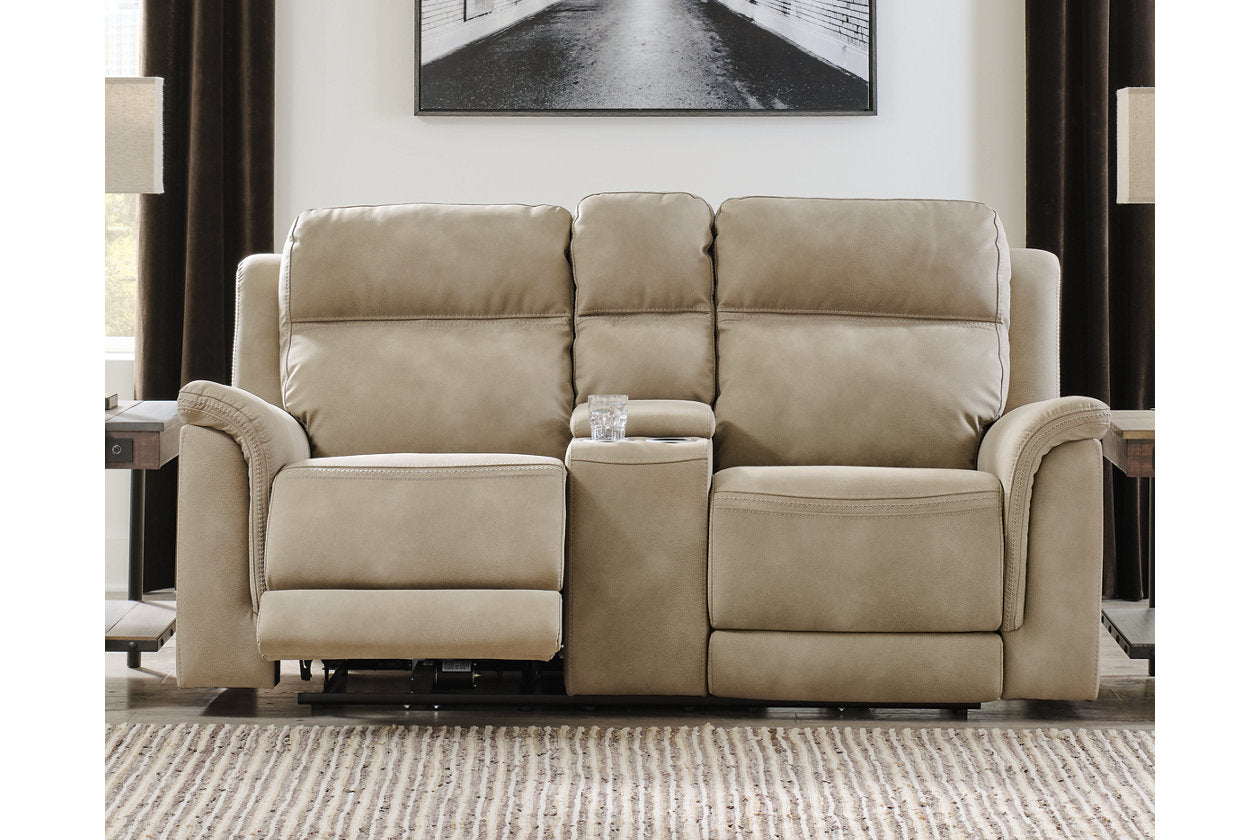 Next-Gen DuraPella Sand Power Reclining Loveseat with Console from Ashley - Luna Furniture