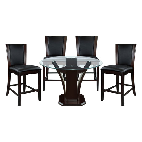 Daisy Espresso/Dark Brown 5-Piece 48" Glass-Top Round Counter Height Set from Homelegance - Luna Furniture