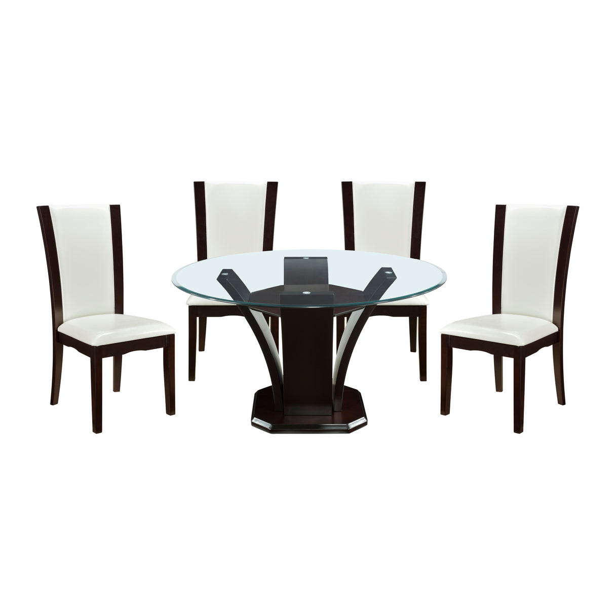 Daisy Espresso/White 5-Piece 48" Glass-Top Round Dining Room Set from Homelegance - Luna Furniture