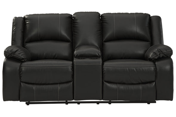 Calderwell Black Reclining Loveseat with Console