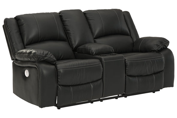 Calderwell Black Power Reclining Loveseat with Console