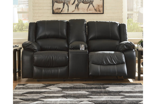 Calderwell Black Reclining Loveseat with Console
