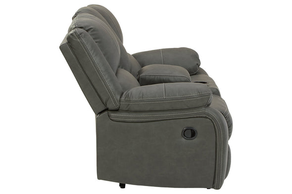 Calderwell Gray Reclining Loveseat with Console