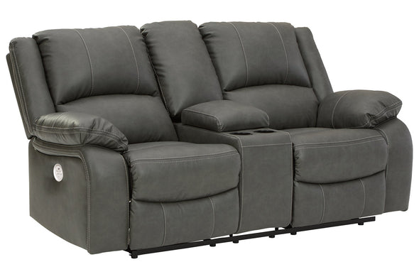 Calderwell Gray Power Reclining Loveseat with Console