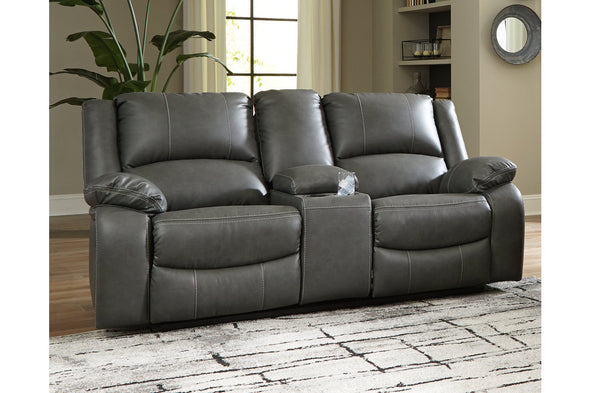 Calderwell Gray Power Reclining Loveseat with Console