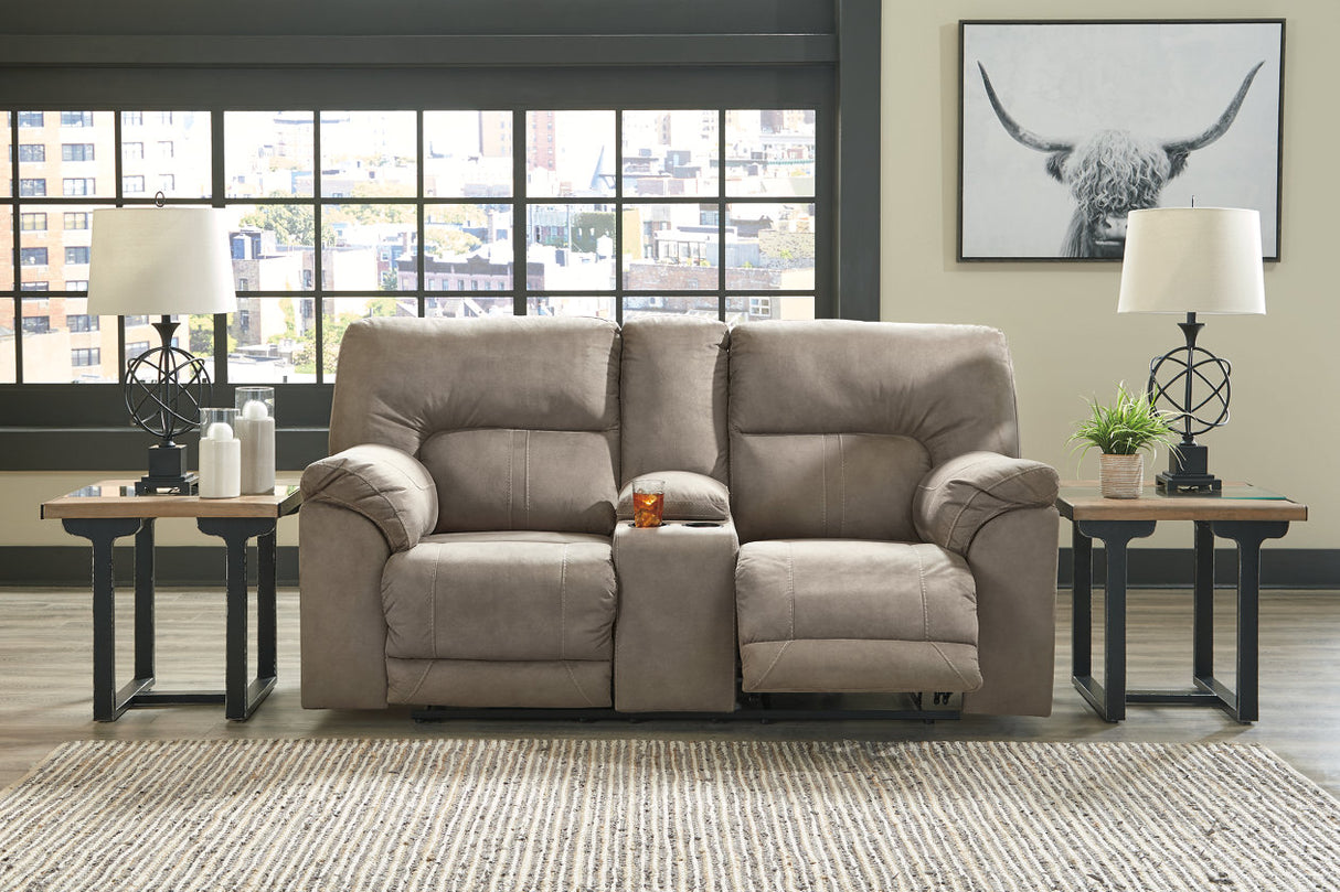 Cavalcade Slate Power Reclining Loveseat with Console from Ashley - Luna Furniture