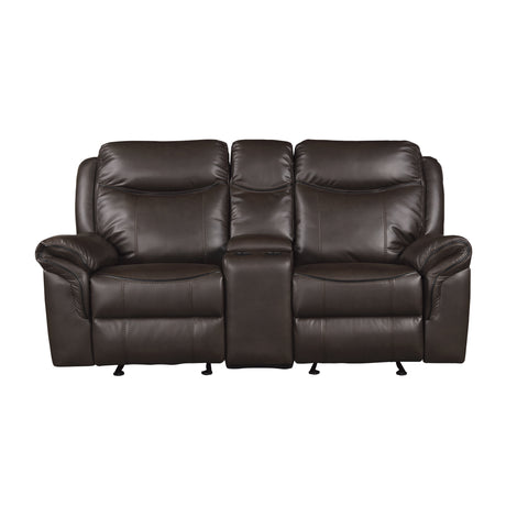 8206BRW-2 Double Glider Reclining Love Seat with Center Console, Receptacles and USB Ports - Luna Furniture