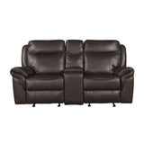 Aram Dark Brown Faux Leather Double Glider Reclining Loveseat with Center Console, Receptacles and USB Ports from Homelegance - Luna Furniture