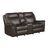 8206BRW-2 Double Glider Reclining Love Seat with Center Console, Receptacles and USB Ports - Luna Furniture