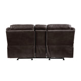 Aram Dark Brown Faux Leather Double Glider Reclining Loveseat with Center Console, Receptacles and USB Ports from Homelegance - Luna Furniture