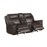 Aram Dark Brown Faux Leather Double Glider Reclining Loveseat with Center Console, Receptacles and USB Ports from Homelegance - Luna Furniture