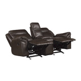 Aram Dark Brown Faux Leather Double Glider Reclining Loveseat with Center Console, Receptacles and USB Ports from Homelegance - Luna Furniture