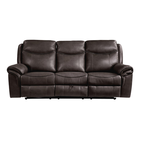 8206BRW-3 Double Reclining Sofa with Center Drop-Down Cup Holders, Receptacles, Hidden Drawer and USB Ports - Luna Furniture