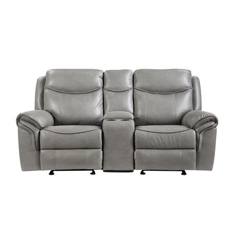 8206GRY-2 Double Glider Reclining Love Seat with Center Console, Receptacles and USB Ports - Luna Furniture