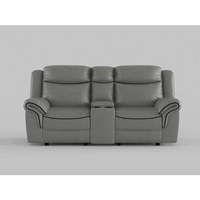 Aram Gray Faux Leather Double Glider Reclining Loveseat with Center Console, Receptacles and USB Ports from Homelegance - Luna Furniture