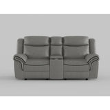 Aram Gray Faux Leather Double Glider Reclining Loveseat with Center Console, Receptacles and USB Ports from Homelegance - Luna Furniture