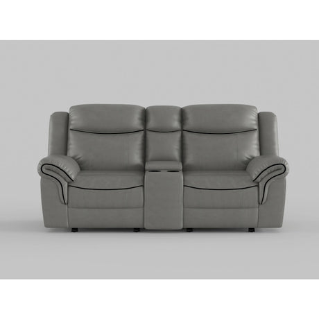 Aram Gray Faux Leather Double Glider Reclining Loveseat with Center Console, Receptacles and USB Ports from Homelegance - Luna Furniture
