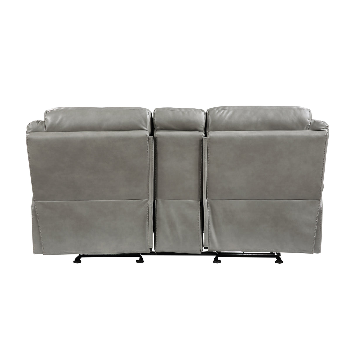 Aram Gray Faux Leather Double Glider Reclining Loveseat with Center Console, Receptacles and USB Ports from Homelegance - Luna Furniture