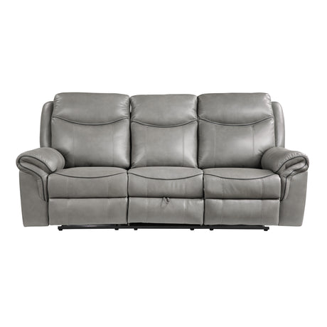 8206GRY-3 Double Reclining Sofa with Center Drop-Down Cup Holders, Receptacles, Hidden Drawer and USB Ports - Luna Furniture