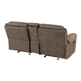 Aram Brown Fabric Double Glider Reclining Loveseat with Center Console, Receptacles and USB Ports from Homelegance - Luna Furniture