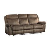 Aram Brown Fabric Double Reclining Sofa with Center Drop-Down Cup Holders, Receptacles, Hidden Drawer and USB Ports from Homelegance - Luna Furniture