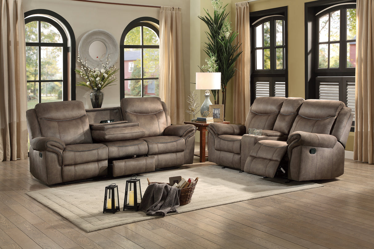 8206NF-3 Double Reclining Sofa with Center Drop-Down Cup Holders, Receptacles, Hidden Drawer and USB Ports - Luna Furniture