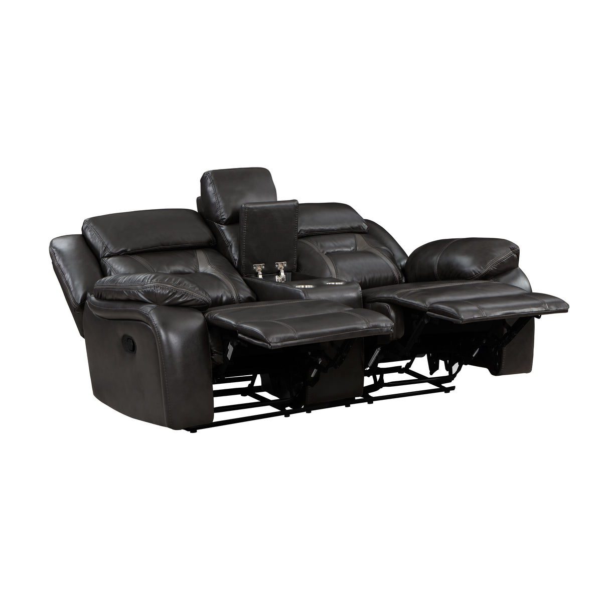 Amite Dark Gray Double Reclining Loveseat with Center Console from Homelegance - Luna Furniture