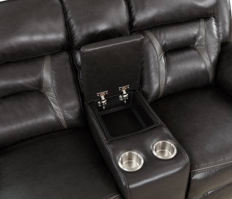 Amite Dark Gray Double Reclining Loveseat with Center Console from Homelegance - Luna Furniture