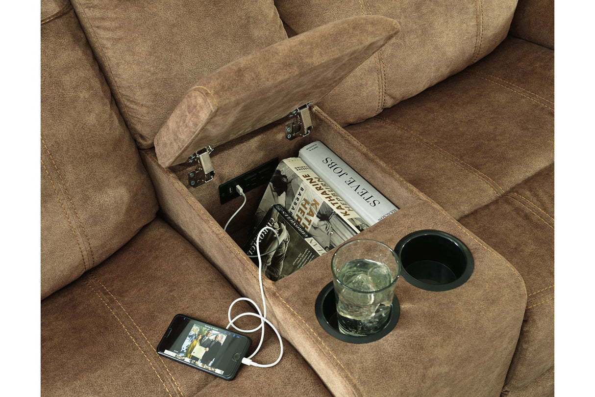 Huddle-Up Nutmeg Glider Reclining Loveseat with Console - Ashley - Luna Furniture