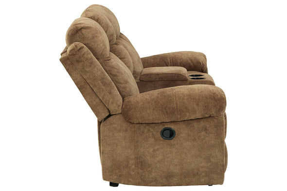 Huddle-Up Nutmeg Glider Reclining Loveseat with Console