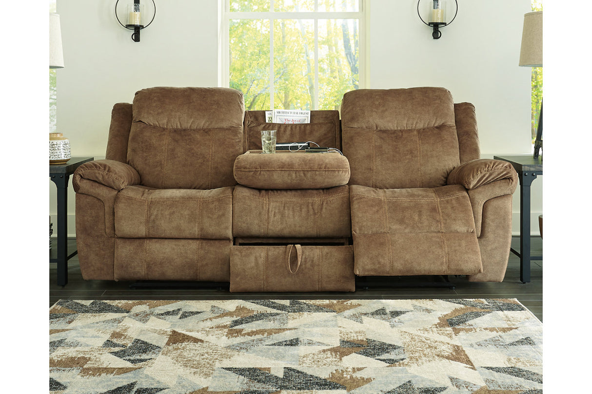 Huddle-Up Nutmeg Reclining Sofa with Drop Down Table -  - Luna Furniture
