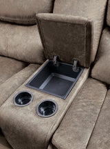 Bastrop Brown Fabric Double Glider Reclining Loveseat with Center Console from Homelegance - Luna Furniture